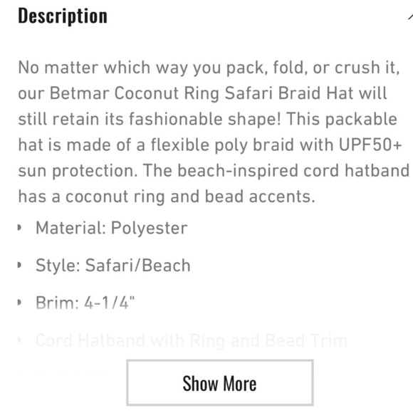 Betmar, Coconut Ring Safari Braid Hat in Black, UPF 50+, Excellent Condition - Picture 2 of 9